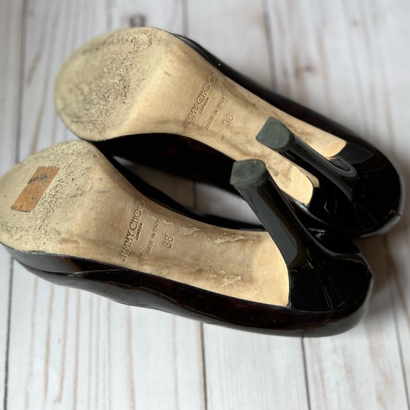 Authentic Jimmy Choo Patent Leather Open Peep Toe Platform Heels - Picture 7 of 7